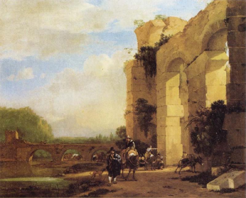 Jan Asselijn Italian Landscape with the Ruins of a Roman Bridge and Aqueduct France oil painting art